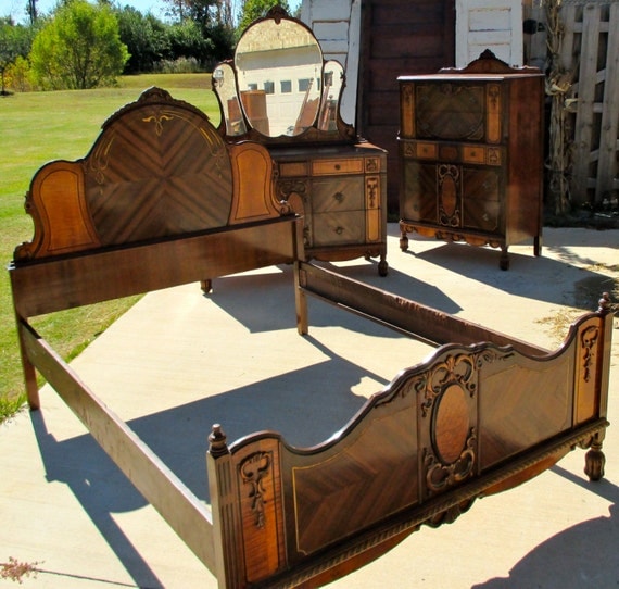 1920s Bedroom Suite Including Bed Dresser and by 1PaintedDaisy