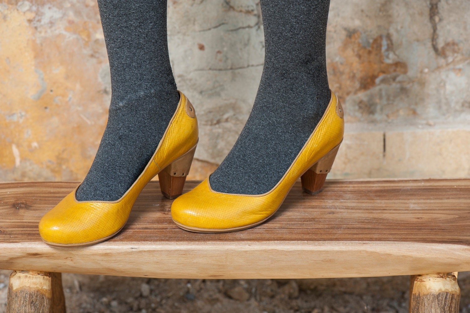 mustard colored high heels