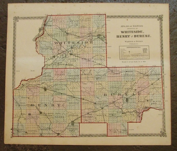 Antique Map Illinois Counties Whiteside Henry Bureau 1874 5926