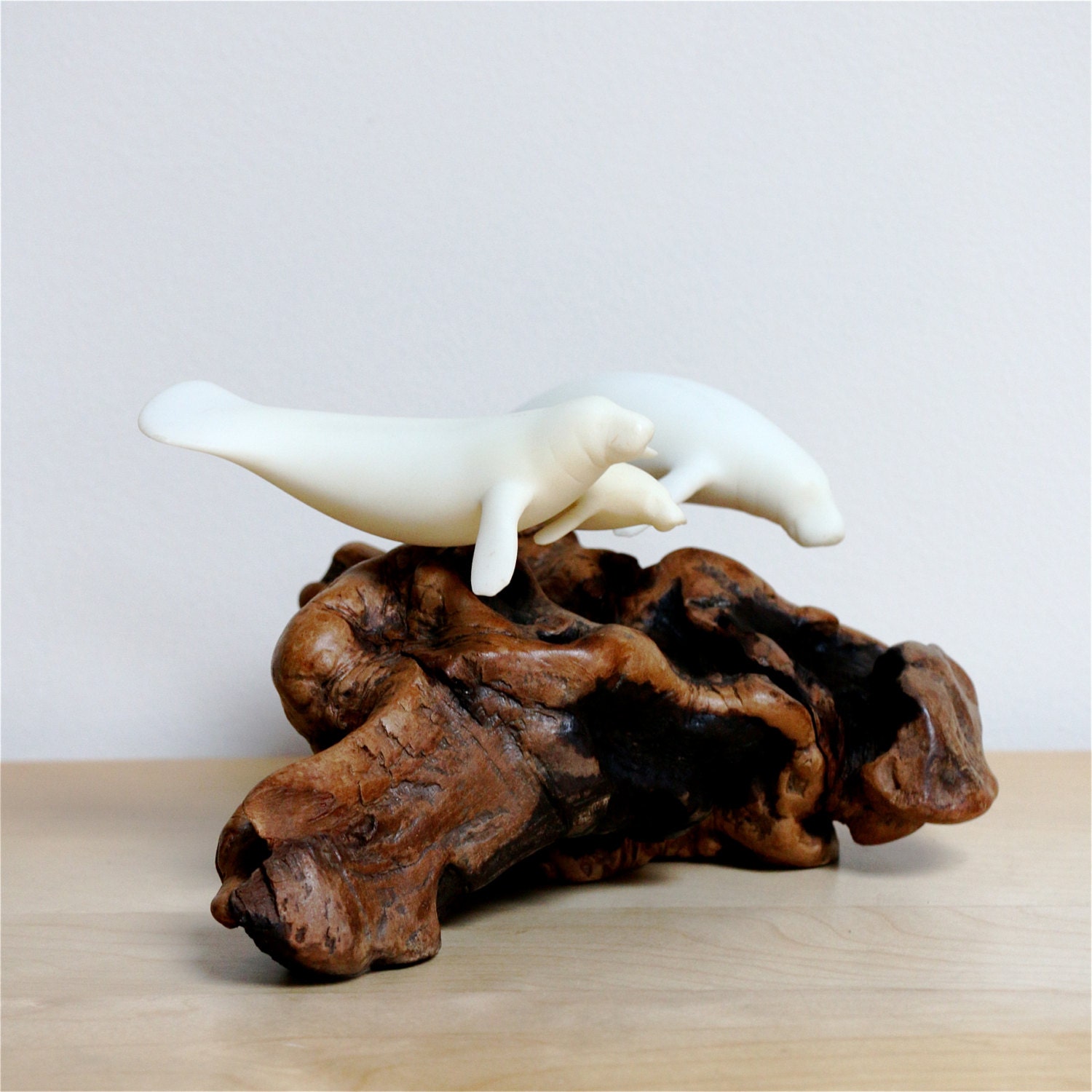 Vintage John Perry Manatee Family Sculpture Figurine