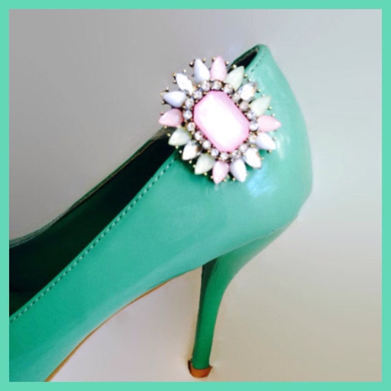 Pink White Crystal Shoe Clips Pair by YoungSparkleandShine