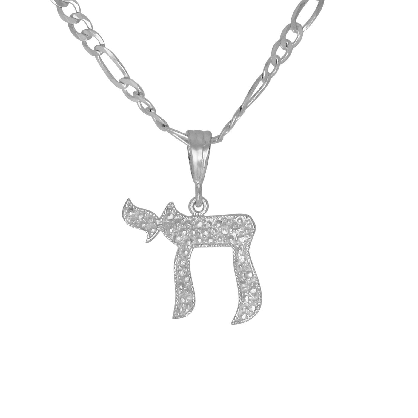 Chai Symbol Hebrew Charm Pendant Necklace Sterling Silver .925