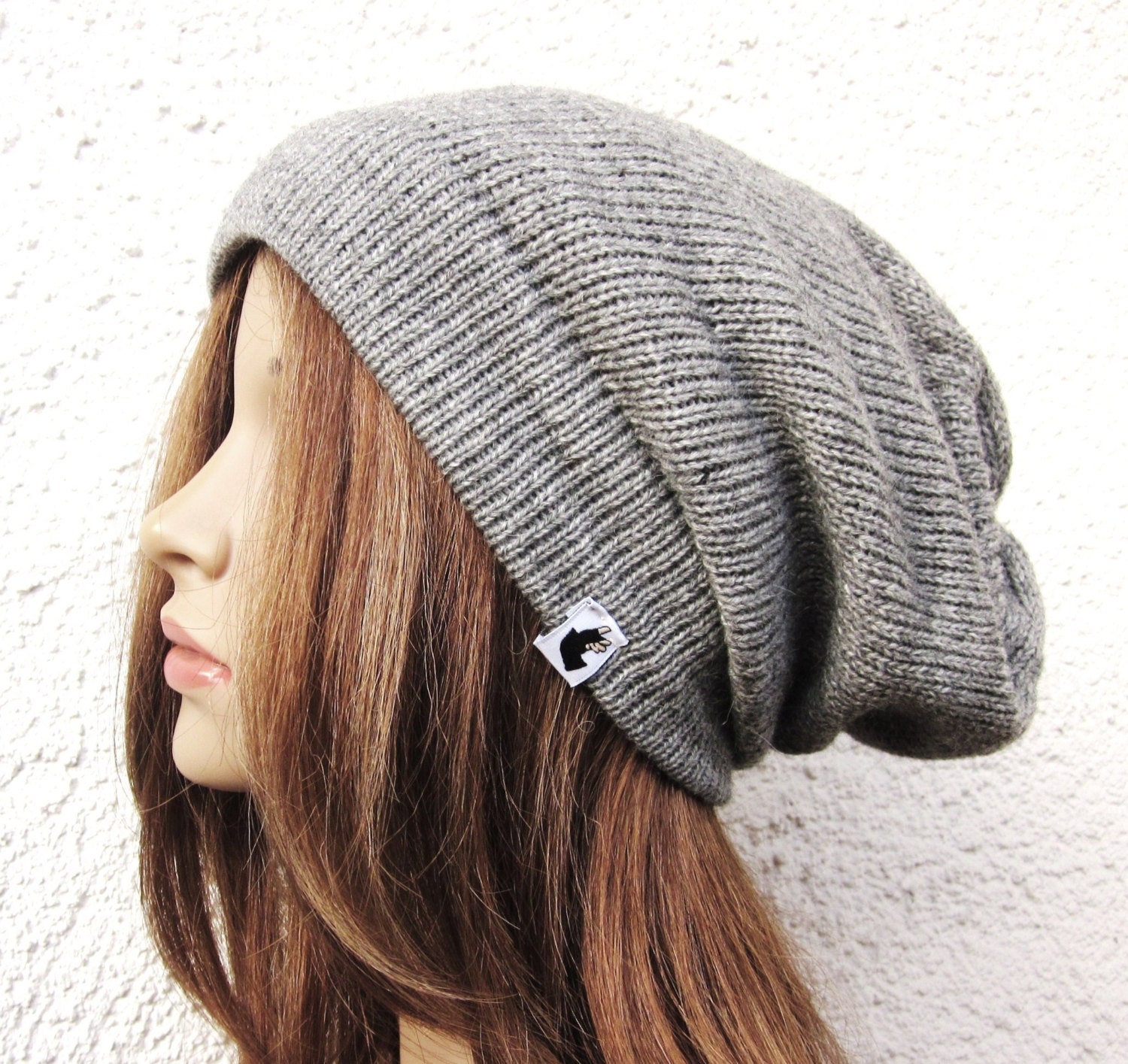 Knit extra long beanie hat heather grey unisex beanie womens