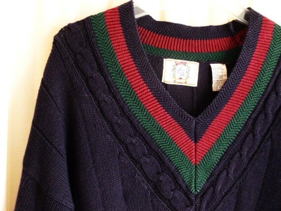 Vintage NAVY TENNIS SWEATER Mens Size Large to Extra Large