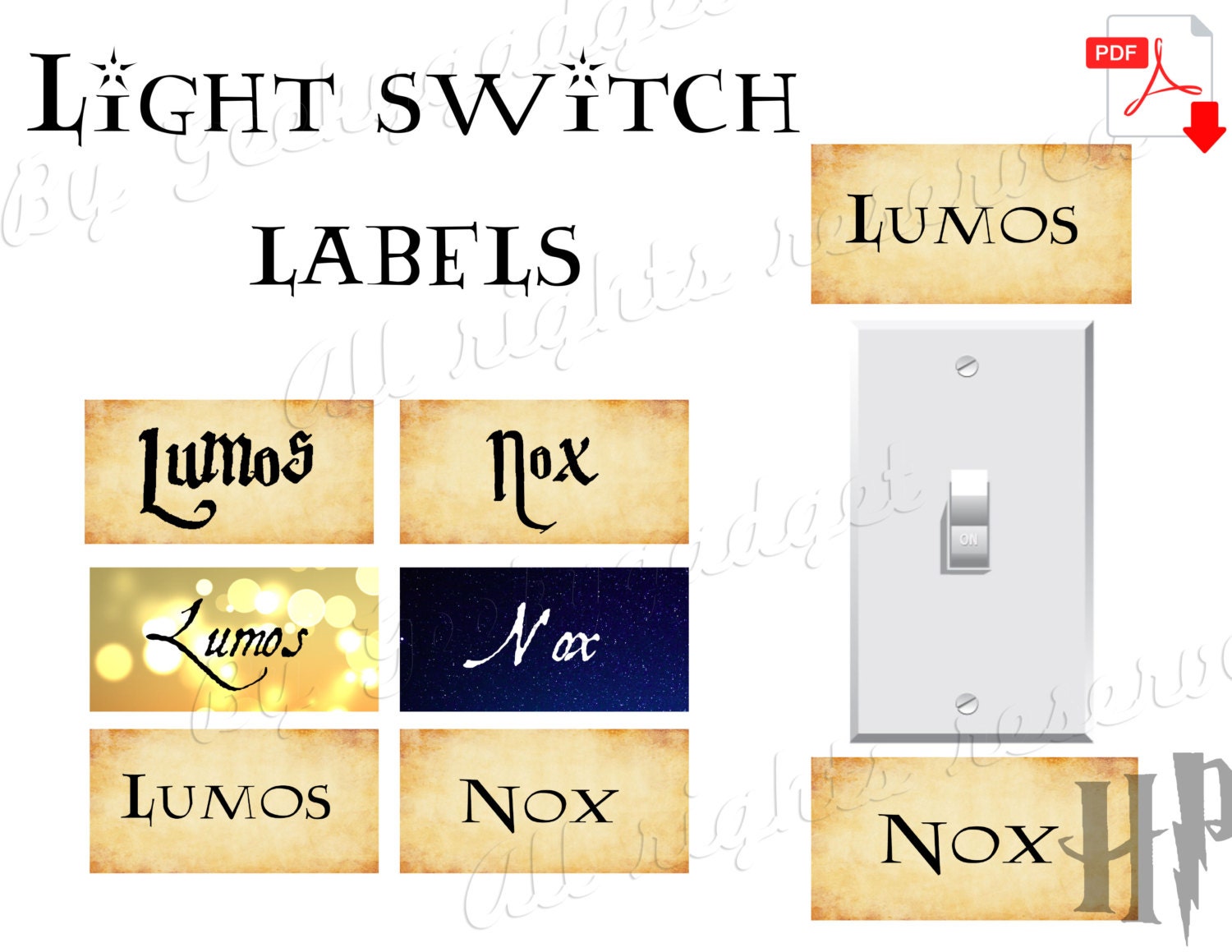 lumos nox light switch labels harry potter party by geekygadget