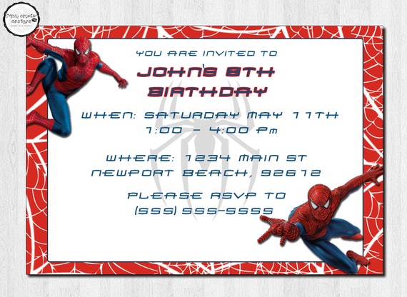 Spiderman Custom Birthday Party Invitation by PrettyPeculiarDesign