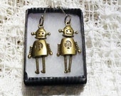 Retro Robot Earrings for Pierced Ears The Arms, Legs and Body Can Move and the hoops are Hypoallergenic