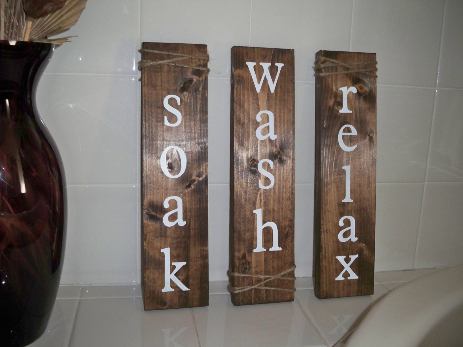 Primitive bathroom decor wall decor set of three rustic