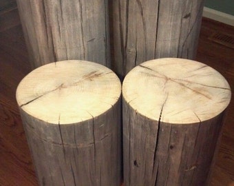 Rustic Weathered Gray Poplar Stump Table ~ Bedside Table Stump Stool Plant Stand - 8-9" diameter Custom Heights Available