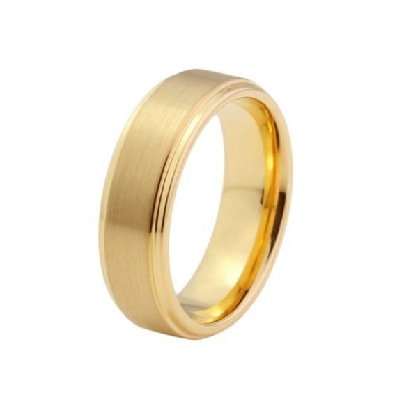 8Mm Tungsten Carbide Wedding Ring Band Gold Plated Stepped Edge ...