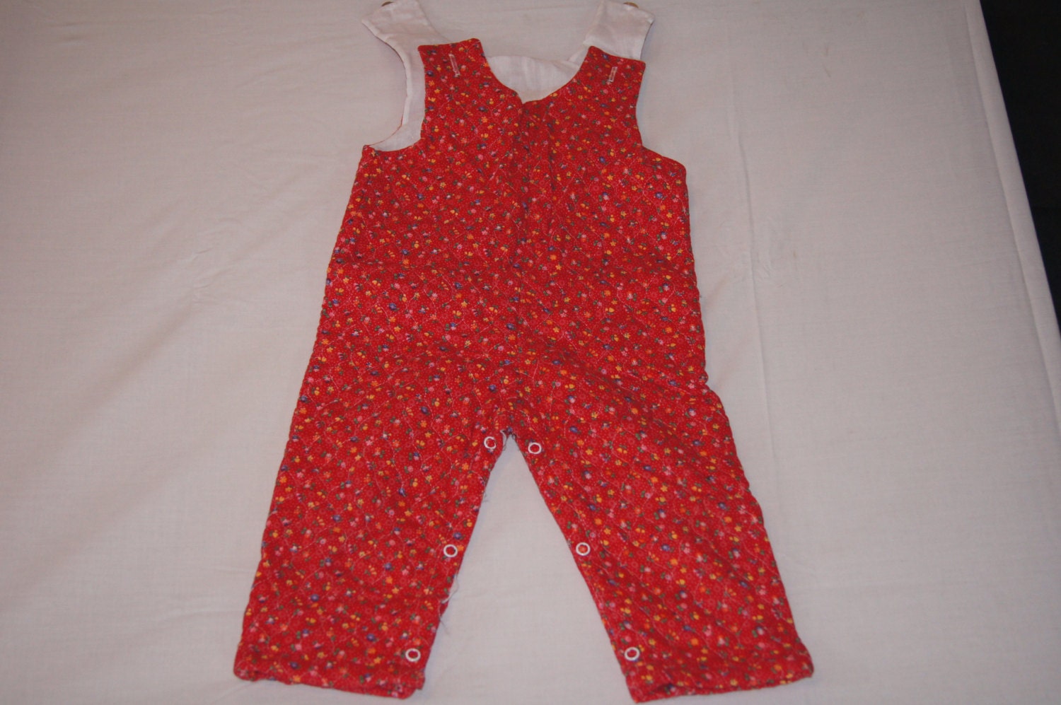 Vintage 1980's Quilted Baby Overalls in Red with Flowers