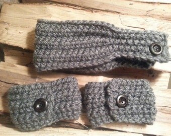 Headband "Hit the Hills" (ear warmer) and boot cuff set shown in medium gray -made to order