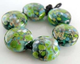 Lime Bang SRA Lampwork Handmade Artisan Glass Lentil Beads 18mm Made to Order Set of 6