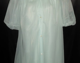 Vintage Lorraine Sky Blue Chiffon Peignoir and Nightgown Set S