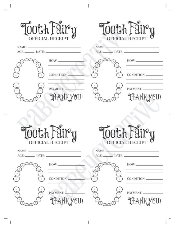 tooth fairy receipt for boys and girls tooth by rabeycreative