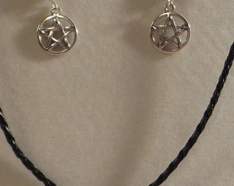 Hand Beaded Braided Leather Pentagram Necklace & Earring Set