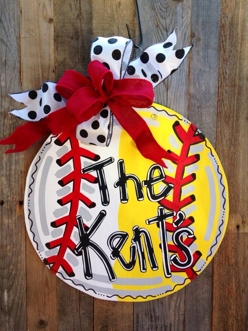 FLASH SALE Softball & Baseball Door Hanger by SouthernDoorArt