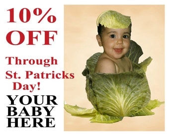 SALE Irish St.Patrick's Day Baby Photo Customized personalized from Your EXISTING PHOTO discount now through 3-17-15 Optional text is Free!