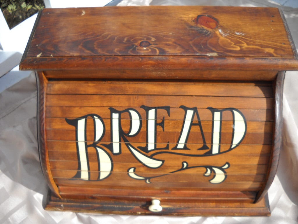 Wooden Roll Top Bread Box Vintage Kitchen Decor Vintage