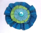 Fabric Floral Brooch in Cool Turquoise and Green Colors