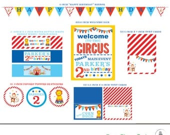 Circus Theme Birthday Prinitable Package Digital Files 8.5 x 11 Printable PDF Files Birthday Printable Decorations Circus Birthday