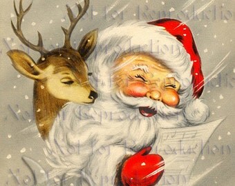 SANTA CHRISTMAS FABRIC Santa Fabric Block Santa Fat Quarter cfsf18.