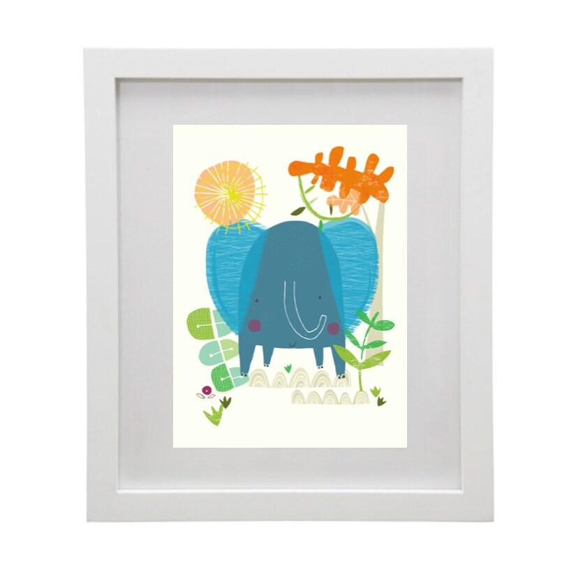 Mounted Nursery Wall Art Print Elephant by GenineDelahaye on Etsy