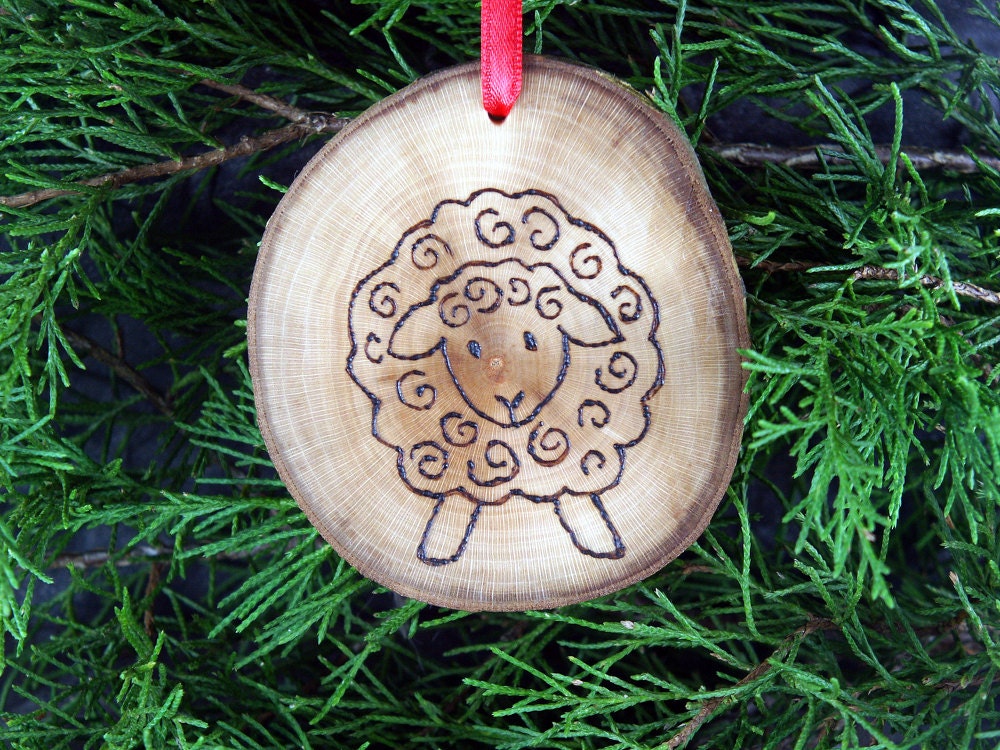 Handmade wooden ornament - Sheep design.