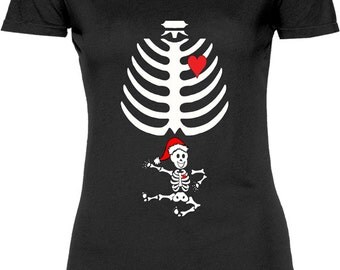 Funny Kung Fu Skeleton Christmas Tshirt Gift T-shirt Tee Shirt Womens Mother Christmas Pregnant X-Ray Maternity Xray Fun T-shirt Tee Shirt