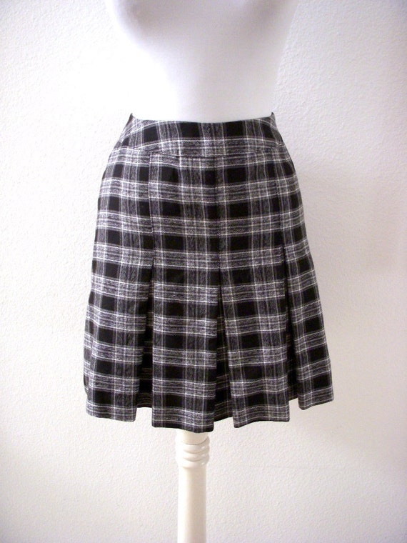 90s Black and White Plaid Flannel Skirt Vintage Plaid