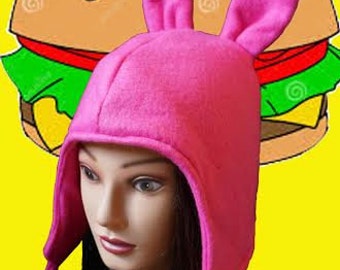 Inspired By Bob&#39;s Burgers Louise Belcher Cosplay Women&#39;s Look Alike Pink Fleece Bunny Hat
