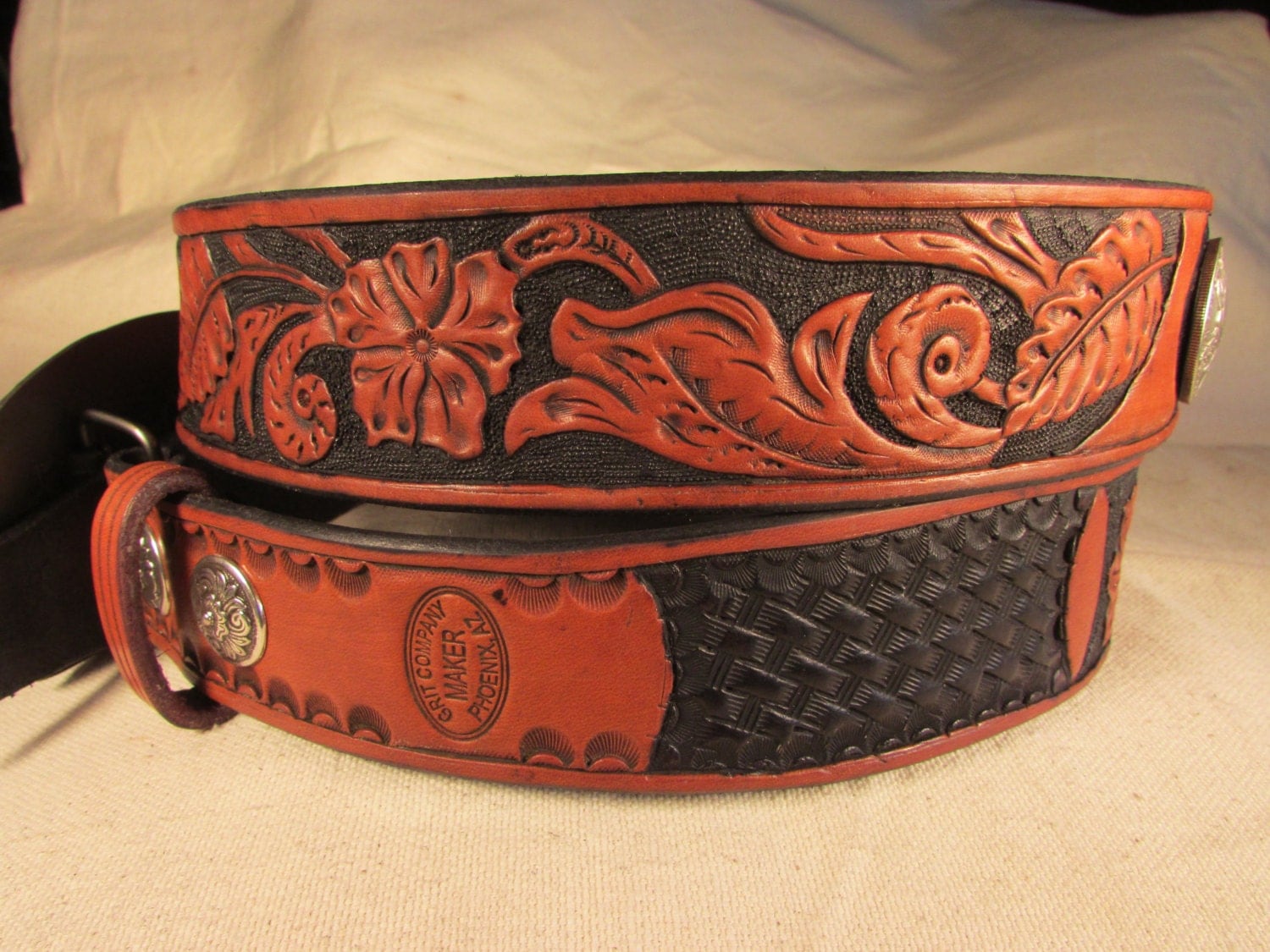 1.75 hand tooled leather belt with Wild Flower