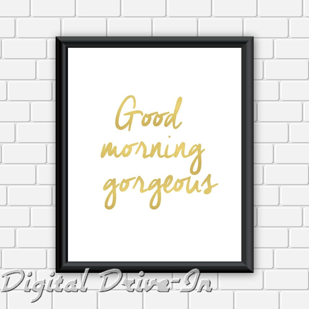 Gold Art Print Good Morning Typography Handwritten