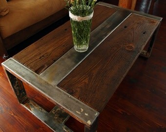 Handmade Reclaimed Wood & Steel Coffee Table - Vintage Rustic Industrial Coffee Table