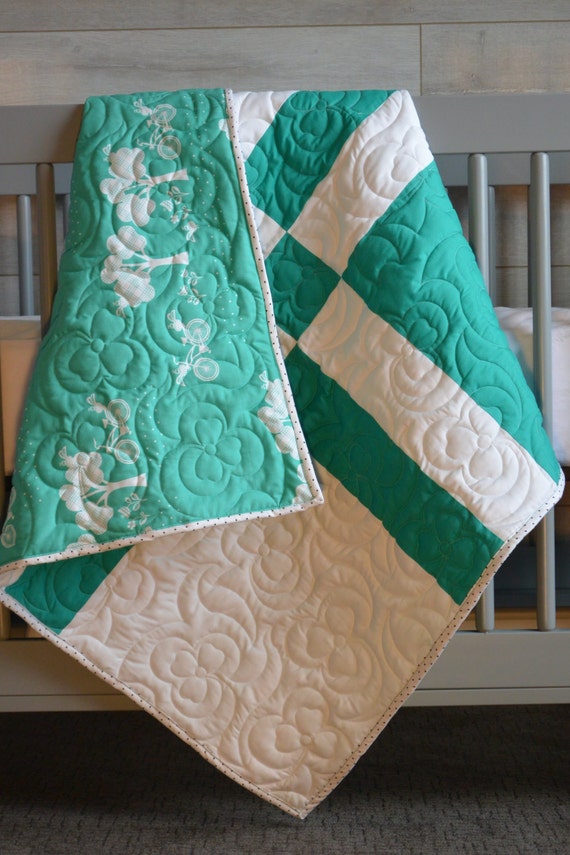 Items similar to Beautiful Green Baby Quilt. Quilted in a Clover