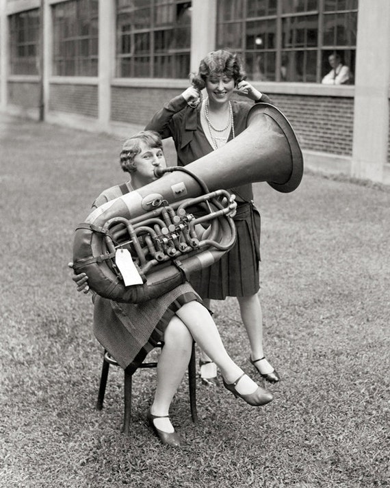 Girl Playing Tuba 1928. Vintage Photo Digital by HistoryPhoto