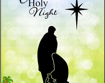 O Holy Night Nativity Silhouette Design Digital Clipart, Solid and Cut Out Versions Instant Download SVG File