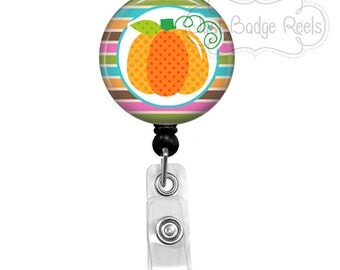 Badge Holder - Pumpkin Badge Reel - Fall Badge Holder - Retractable Badge Reel - Holiday Badge Reel 1013