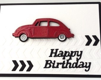 3D Red Vintage VW Beetle, Unique Handmade Card, Man's Card, Men Card, Handmade Card, Unique Man Card, Hand Made Card, Happy Birthday