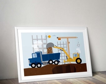 car art, car nursery, dump truck, baby boy nursery art, car poster, boy room decoration, car print,construction clipart,nursery wall art boy