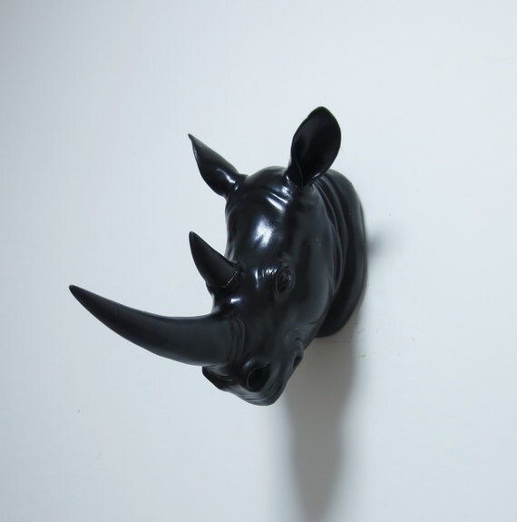 Items similar to Black faux Rhino head wall mounting, Rhino head, wall