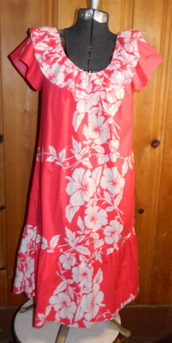 Hilo Hattie Bright Pink Hawaiian Dress with Ruffle by KindCotton