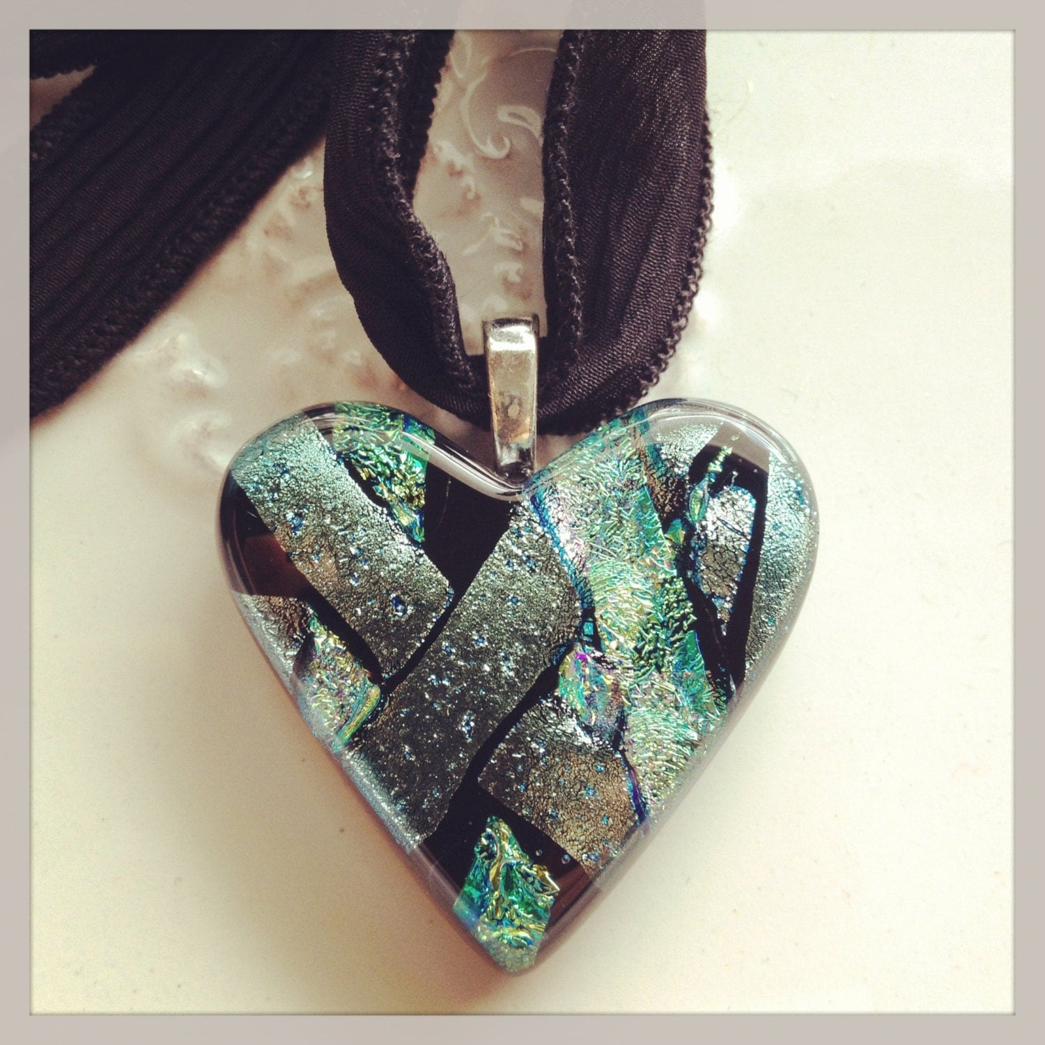 Fused Glass PET Cremation Jewelry Purple/Blue HEART pendant