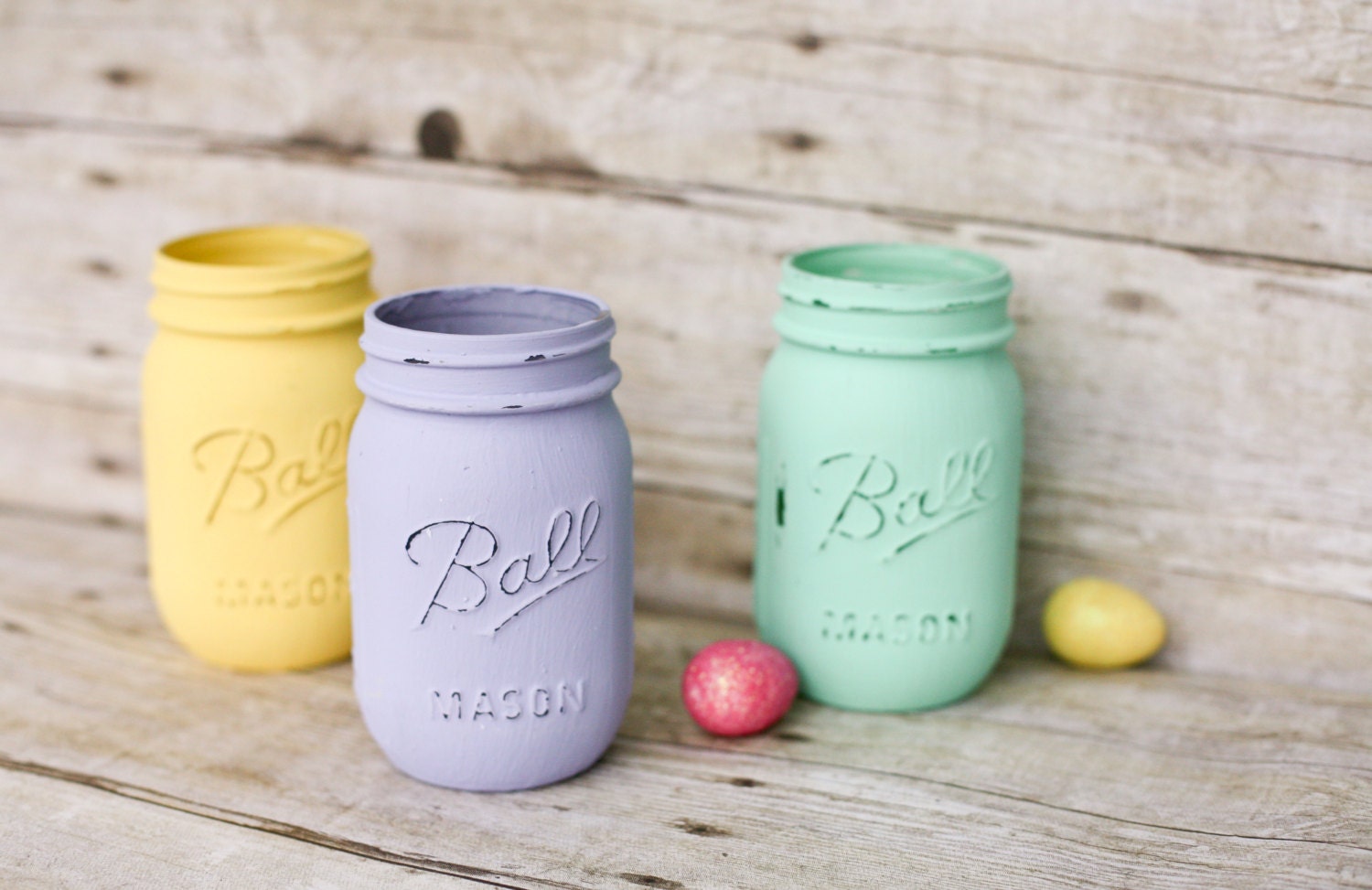 Customizable Painted Mason Jars Pastel Colors by PinkBirdieJar