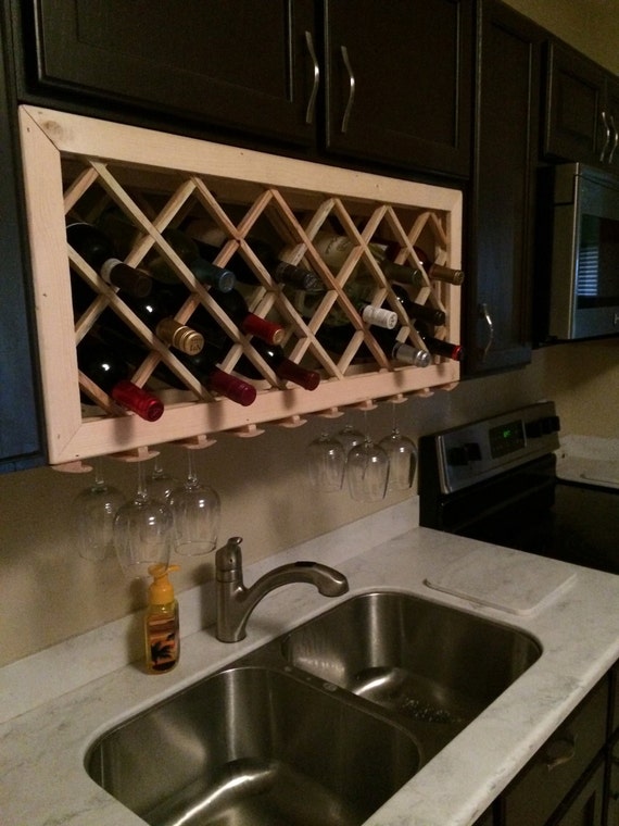 Lattice Wine Rack 17 bottles 18 glasses by LoefflerWoodworking