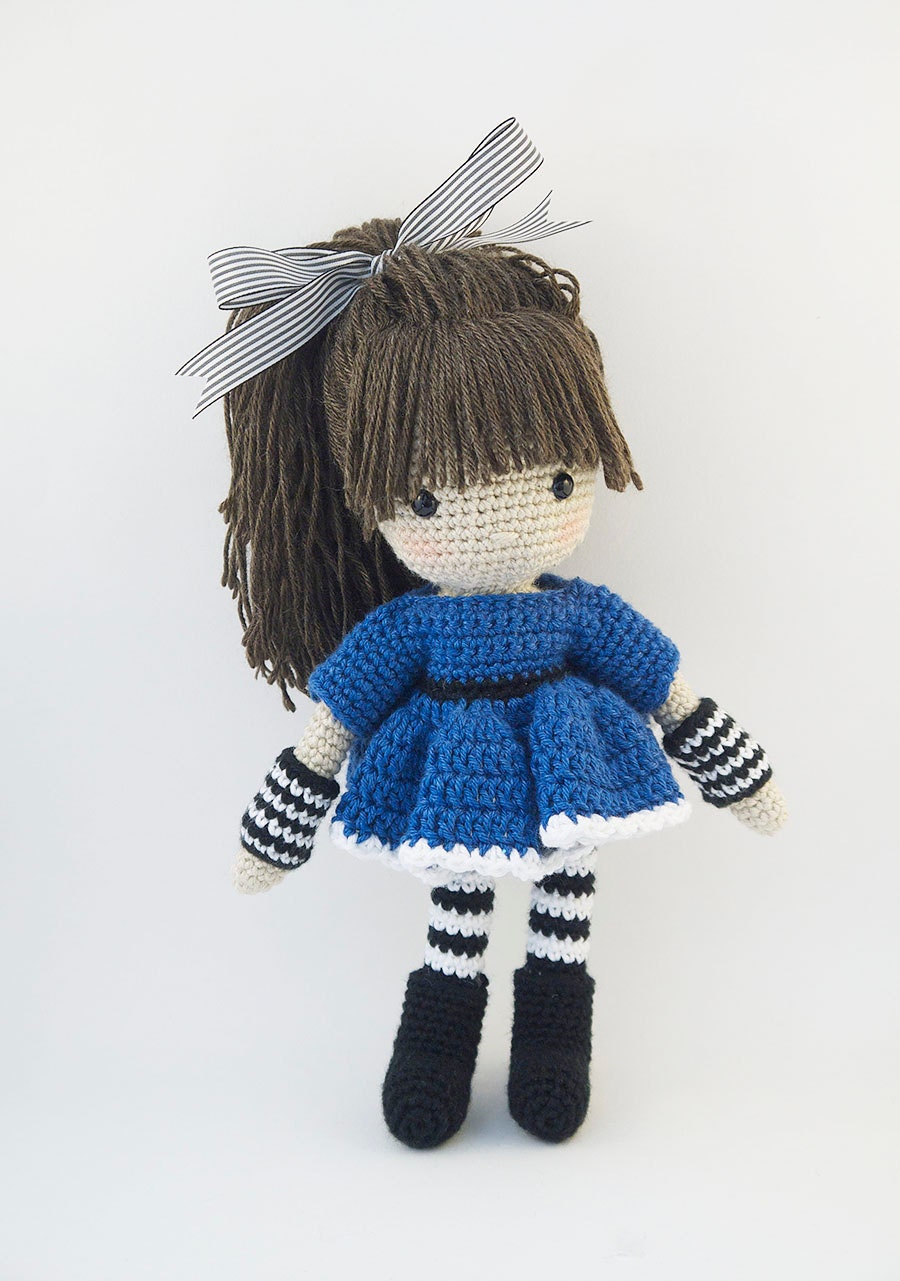 Amigurumi crochet doll Cool little girl with blue dress with