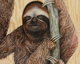 Sloth Painting - Three Toed Sloth Painting - Sloth Wall Decor - Kid's Room Art - Funny, Cute Animal Art - acrylic plywood - Sloth lover gift