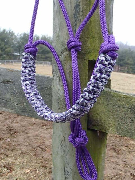 Purple rope halter with braided noseband by PalominoPonyRopeTack