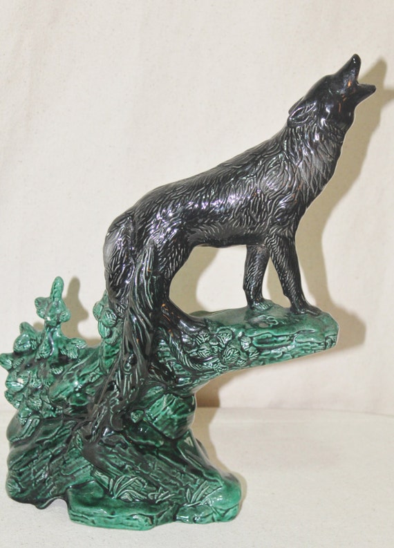 Stunning Ceramic Howling Wolf Statue by CrypticVintage on Etsy