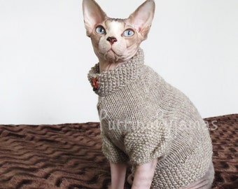 Cat clothes - warm cat sweater, knitted cat sweater, handmade cat clothes, sphynx sweater, clothes for sphynx
